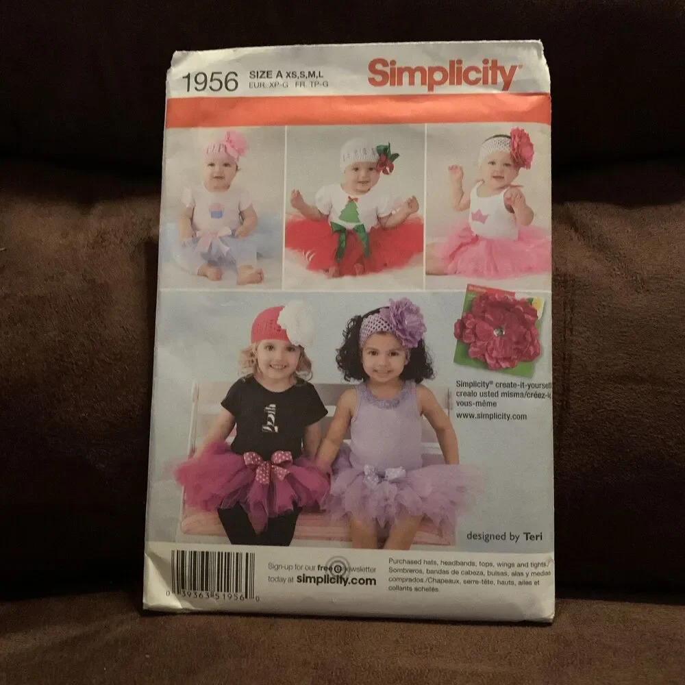 Simplicity 1956 Girl Baby Tutu Appliques Cupcake Pattern Sizes XS S M L Uncut
